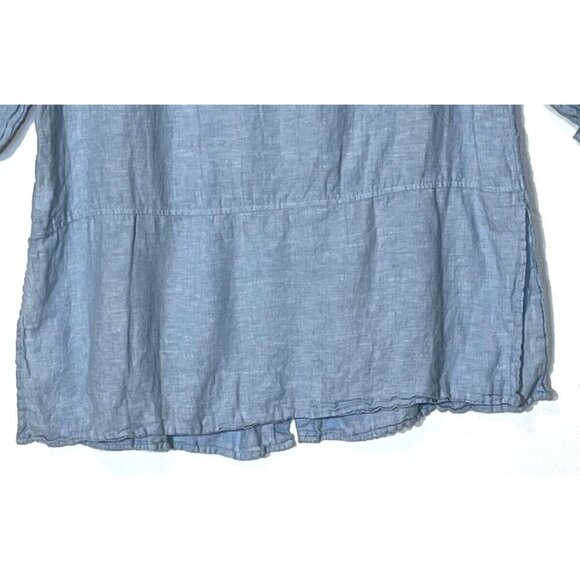 Tahari Light 100% Linen Light Blue Roll Tab Sleeve Button Long Tunic Shirt - Picture 3 of 8